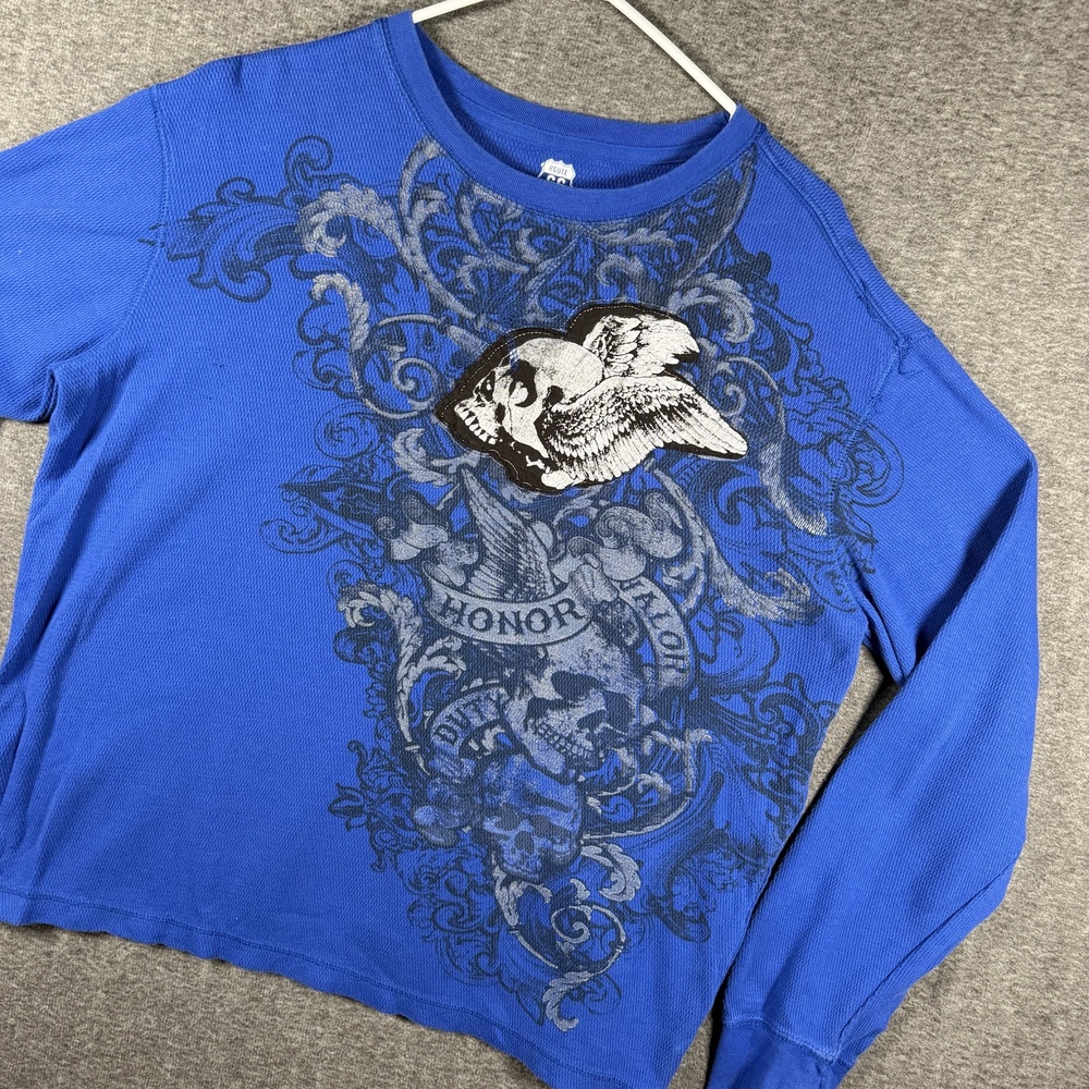 Route 66 Eagle Graphic Sweatshirt XL Blue Honor Crewneck Y2K MMA Style Skull